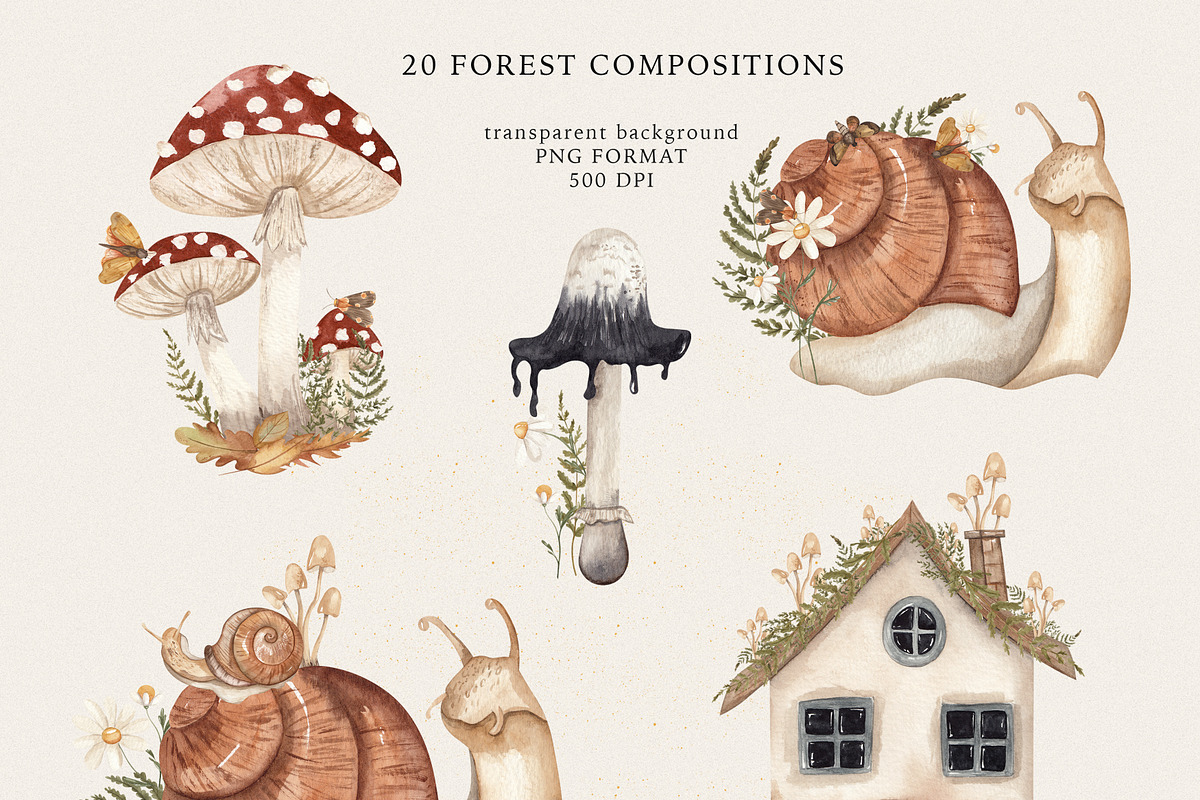 Magic Forest.Watercolor snails tales, an Animal Illustration by Ooh Lily (Photo 3 of 14)