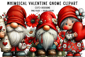 Whimsical Valentine Gnome Clipart, an Illustration by CreationArt