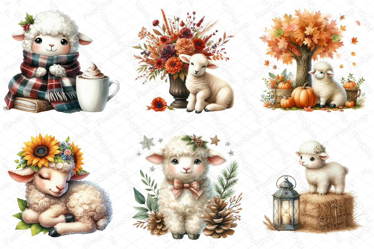 Watercolor Autumn Sheep Clipart, an Illustration by DreamPrint404 (Photo 4 of 6)