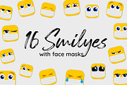 16 Smiley Emoji Icons with face mask, an Emoji Icon by Littlefield Design (Thumbnail 1 of 2)