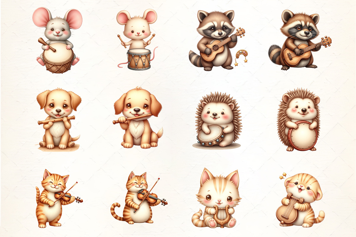 Kawaii Musical Animal Clipart Bundle, an Illustration by CrexoraLab (Photo 3 of 5)