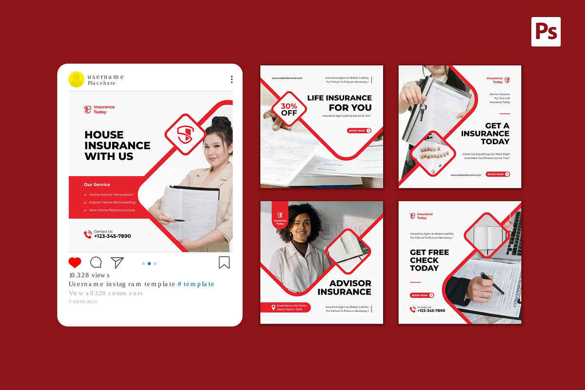 Insurance Service Instagram Post, a Social Media Template by CavenArt (Photo 4 of 5)