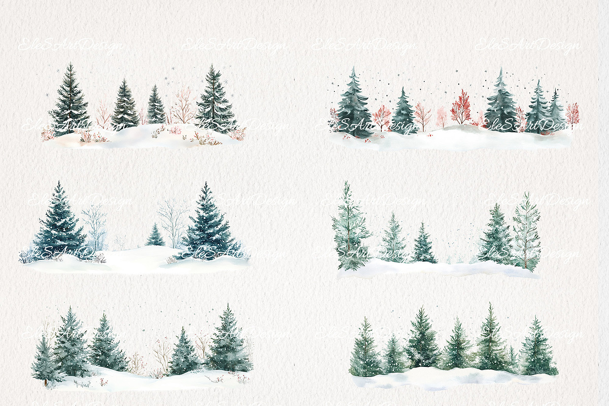 Cute Winter Woodland Clipart 68 PNG, a Seasonal Illustration by EleSArtDesign (Photo 3 of 4)