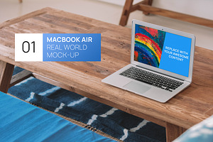 MacBook Air Wooden Desk Photo Mockup