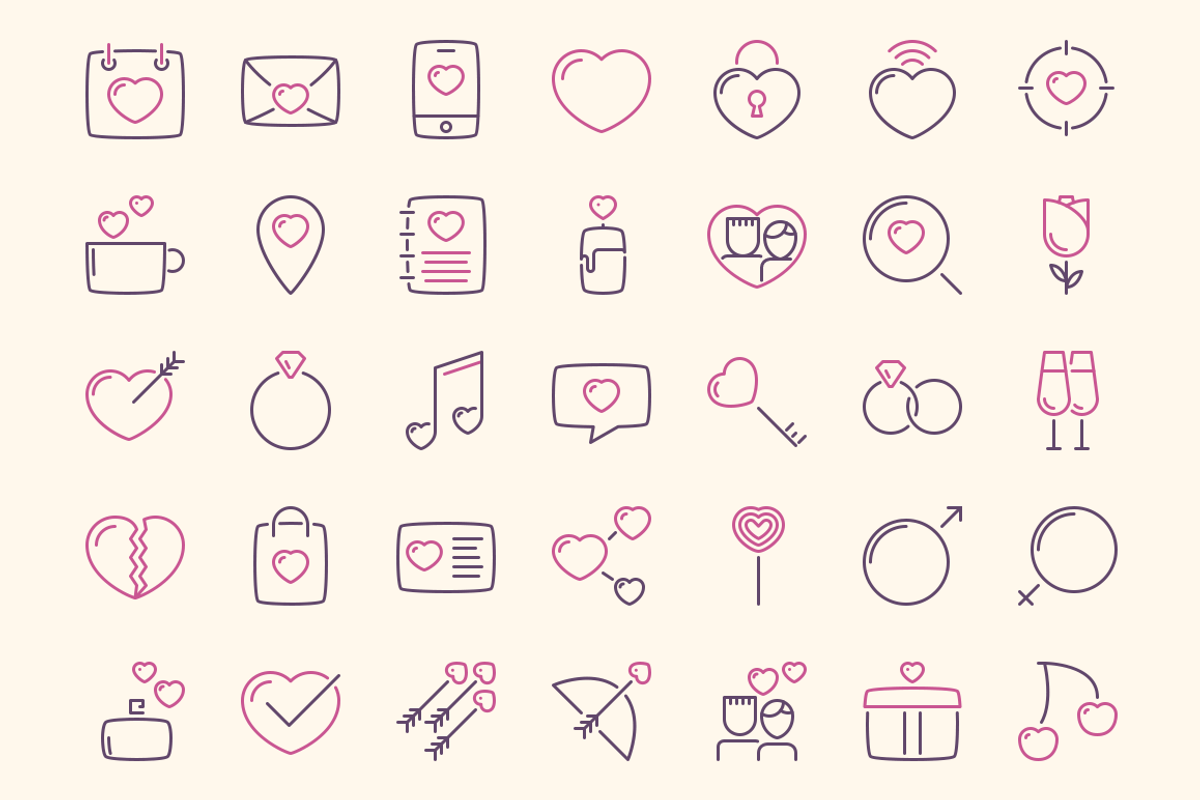 Valentine's day line icons + BONUS, an Outline Icon by brandcut (Photo 2 of 5)