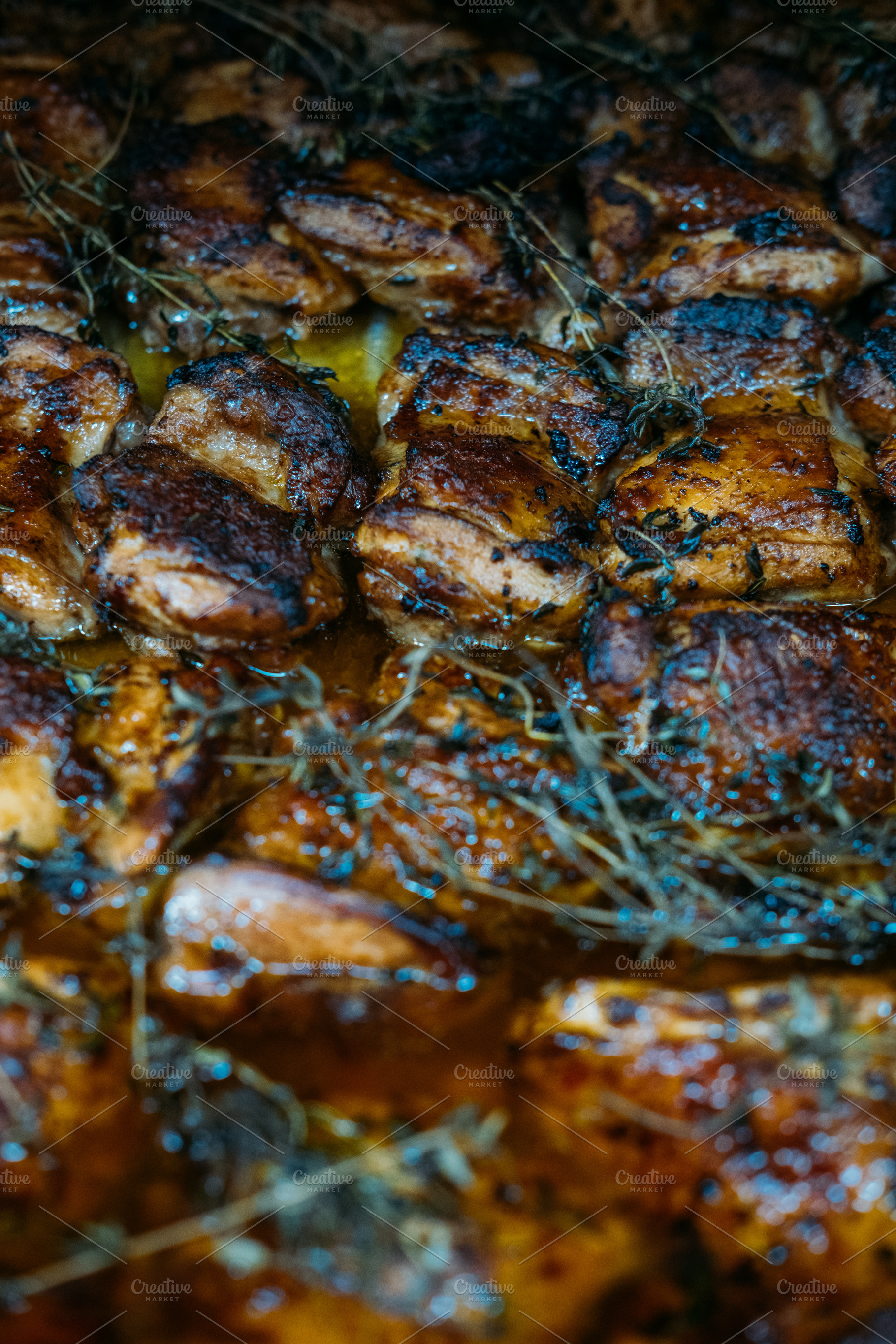 Spicy dish barbecue food chicken thyme grilled, a Food & Drink Photo by Photo Drive Studio