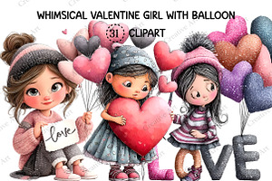 Whimsical Valentine Girl With Balloo, an Illustration by Creative Art