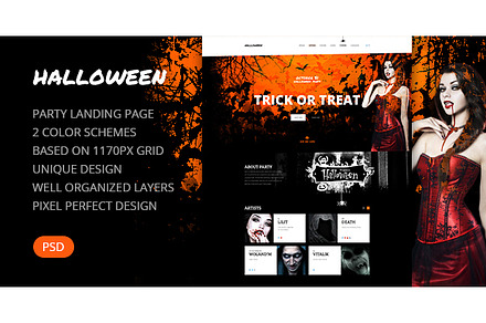 Halloween — Party Landing Page PSD, a Landing Page Template by Torbara