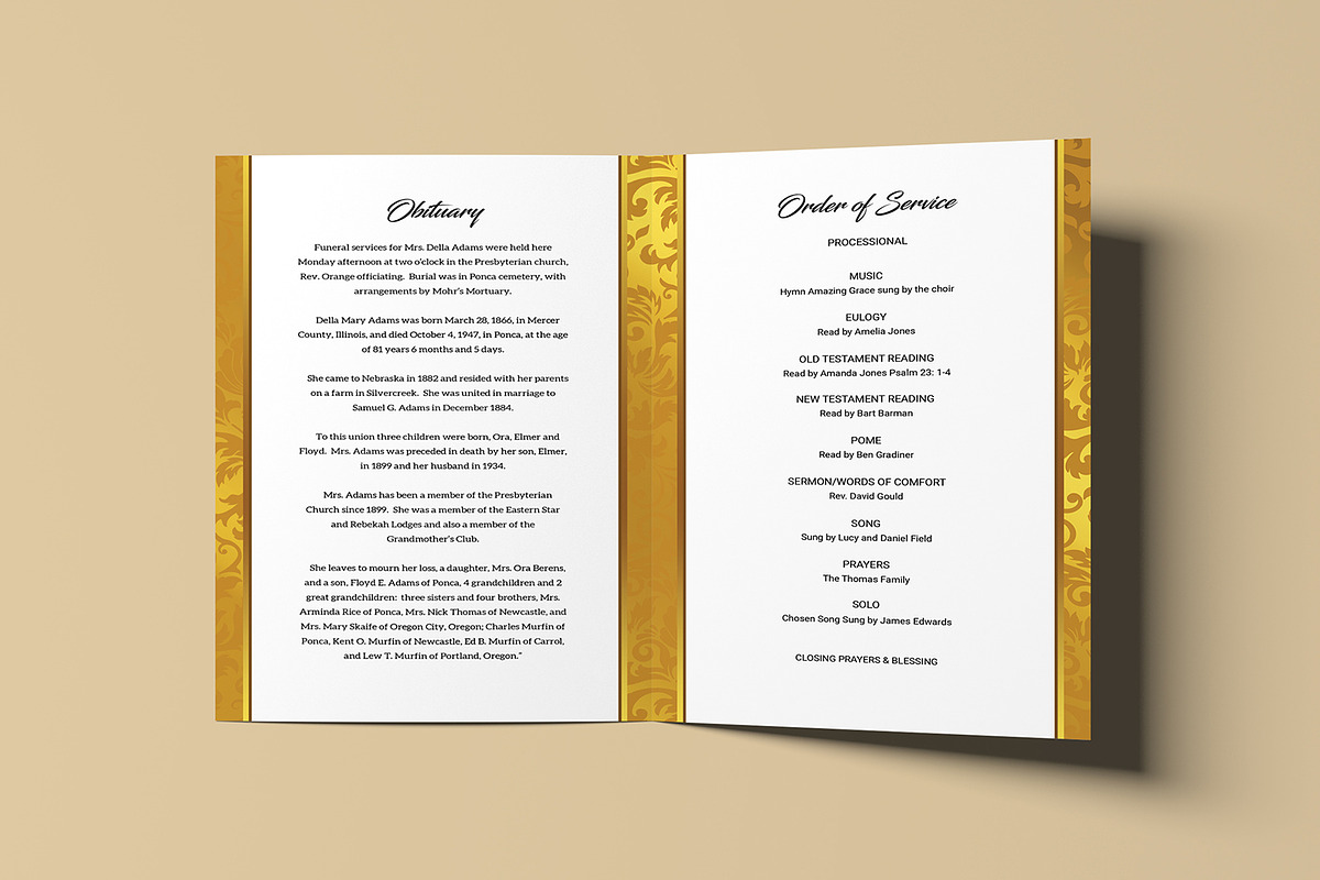 Golden Funeral Program Template