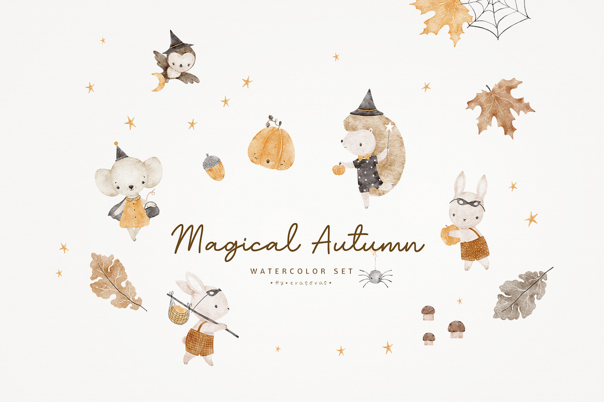 MAGICAL AUTUMN watercolor set, an Animal Illustration by erasovas (Photo 1 of 13)