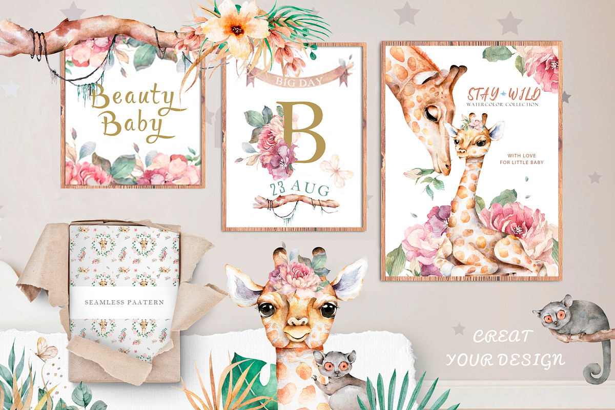Cute Giraffes Watercolor Tropic, an Animal Illustration by Ann Art Houze (Photo 4 of 11)