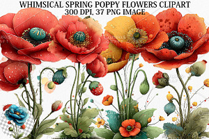 Whimsical Spring Poppy Flowers PNG, an Illustration by Canvas Craft