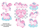 Unicorn Watercolor Clipart Set, an Animal Illustration by Nattapohncha (Thumbnail 2 of 3)