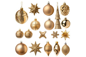 Variety of gold christmas ornaments, a Holiday Photo by Ylivdesign