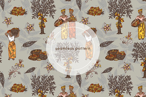 Cocoa Farm. Seamless Patterns.