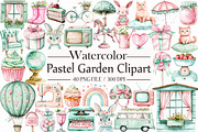 Watercolor Pastel Garden Clipart, a Graphic by Libby Wishes (Thumbnail 1 of 7)