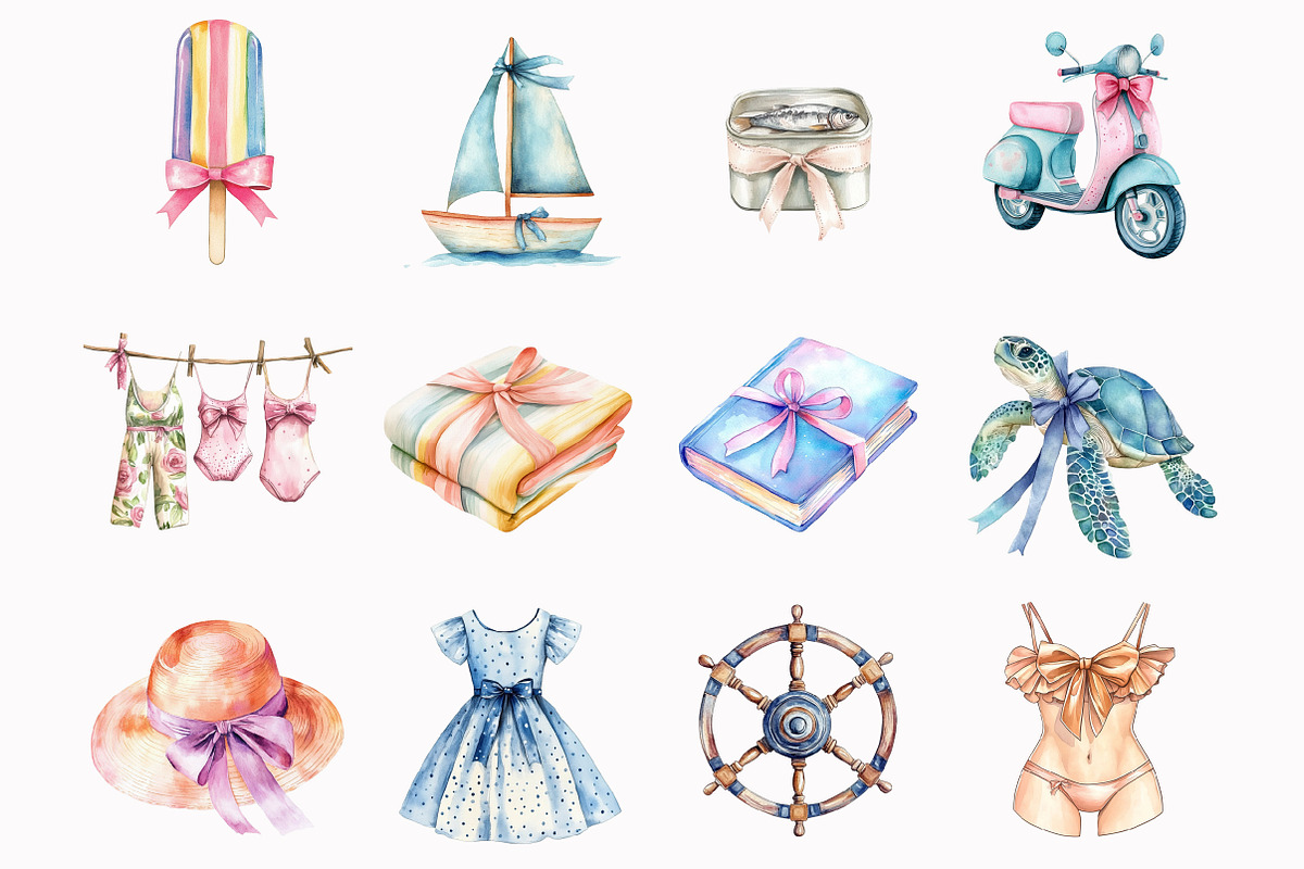 Watercolor Coastal Preppy Girl Clipa, an Illustration by Design Market (Photo 2 of 5)