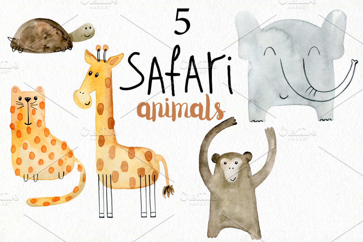 Watercolor safari clipart. Alphabet., an Animal Illustration by TaPilipa (Photo 2 of 13)