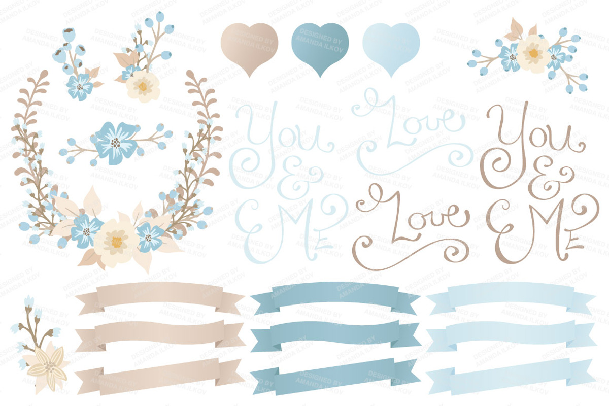 Soft Blue Floral Heart & Banners, an Illustration by Amanda Ilkov (Photo 4 of 4)