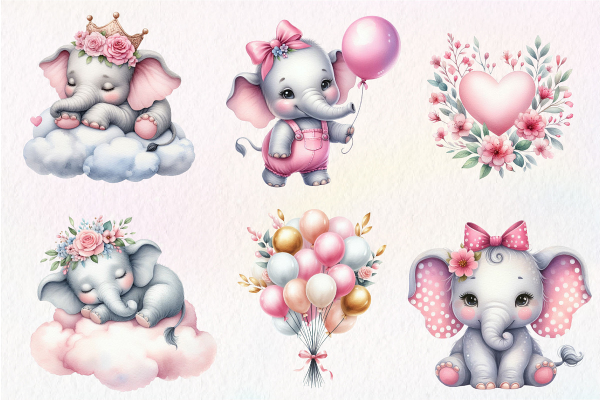 Baby elephant watercolor clipart, an Illustration by CreationArt (Photo 5 of 5)