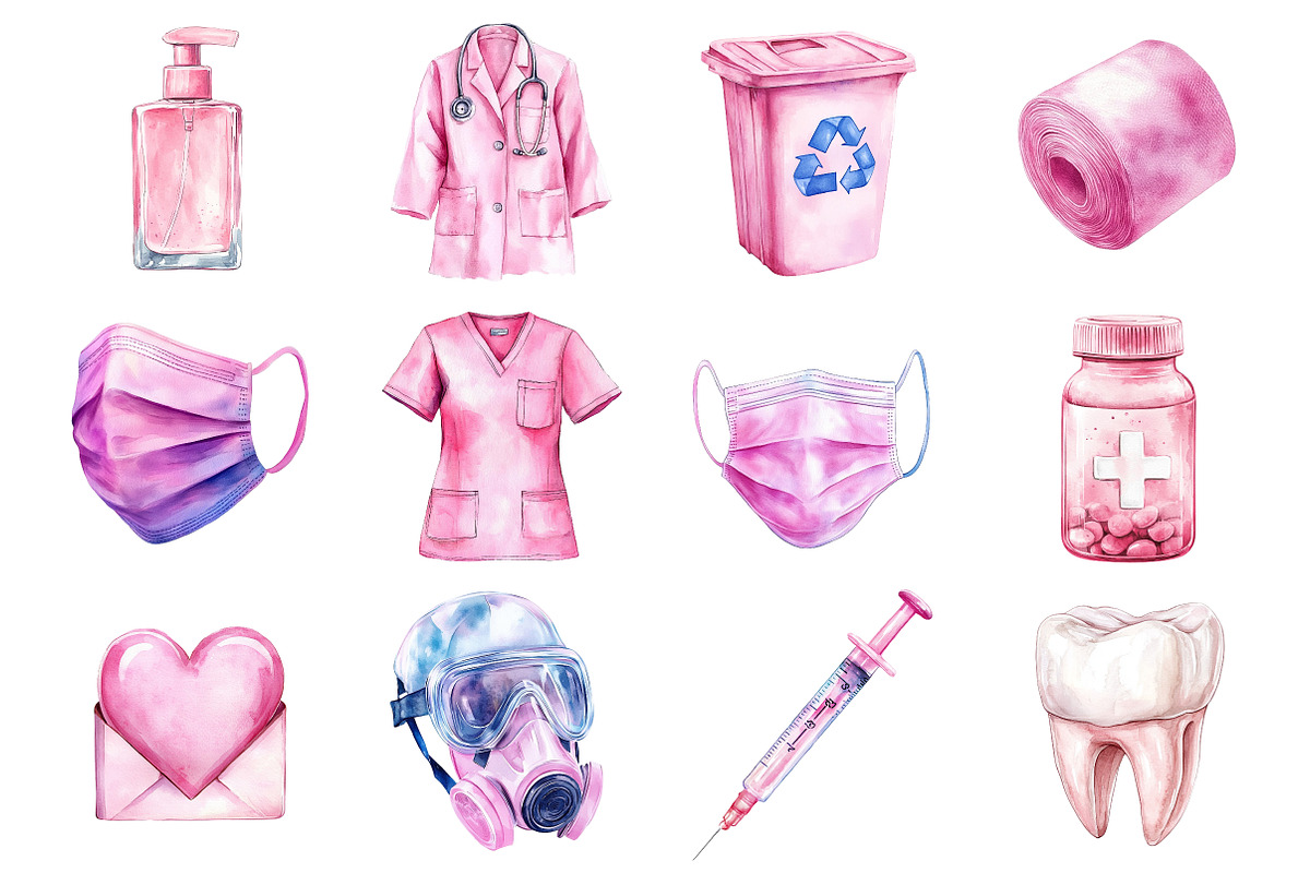 Watercolor Medical Clipart, a Seasonal Illustration by CitraGraphics (Photo 2 of 4)