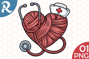Faux Yarn Nurse Heart Stethoscope, an Illustration by RobertsArt