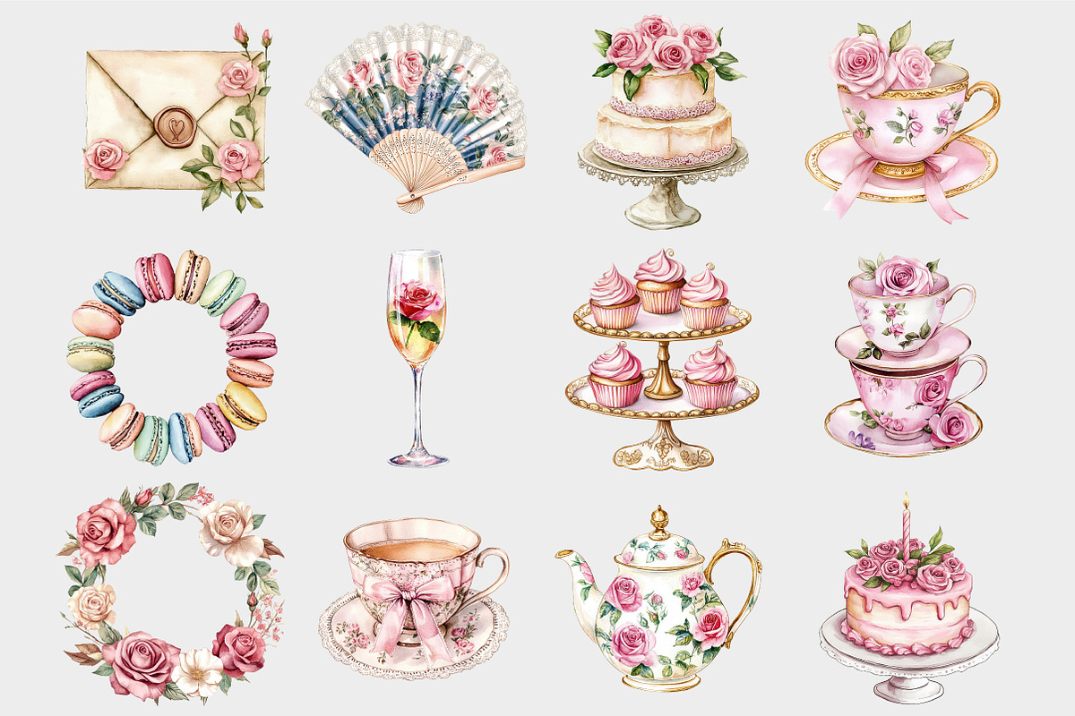 Watercolor Afternoon Tea Clipart, a Seasonal Illustration by Design Market (Photo 4 of 5)