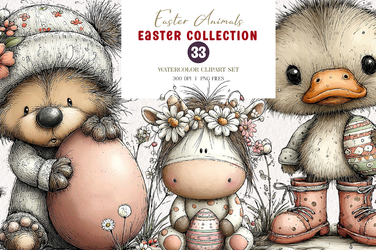 Whimsical Easter Animals Clipart, an Illustration by CreationArt (Photo 1 of 5)