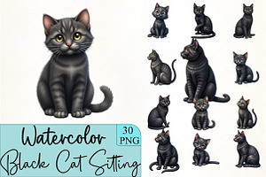 Black Cat Sitting Clipart, an Illustration by CrexoraLab
