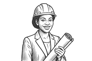 Female Architect with Blueprint Hard, an Illustration by AlexArt