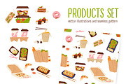 Takeaway food set & seamless pattern, a Food Illustration by Good Studio (Thumbnail 1 of 5)