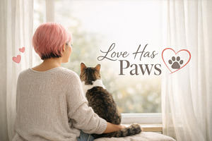 Pawlentines day with woman and cat b, a Photo by Dvoevnore photos