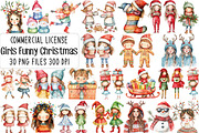 Cute Holiday Girls Funny Christmas, an Illustration by CraftArtStudio (Thumbnail 1 of 6)