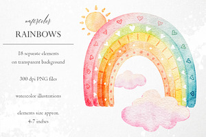 Watercolor Rainbows & Clouds PNG