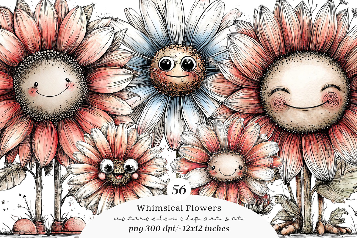 Whimsical flower clipart, an Illustration by SinaCreation (Photo 1 of 11)
