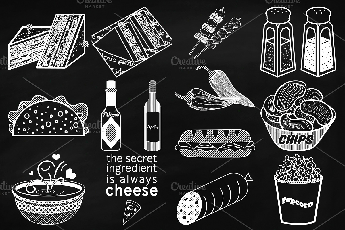 Chalk Savory Food Doodles Clip Art, a Food Illustration by FrankiesDaughtersDesign (Photo 3 of 6)
