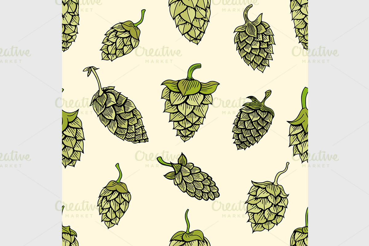 pattern with green hops, a Background Graphic by IllustrationArtShop