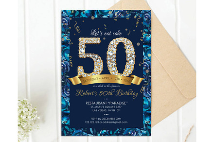 Navy and Gold 50th Birthday Invitе