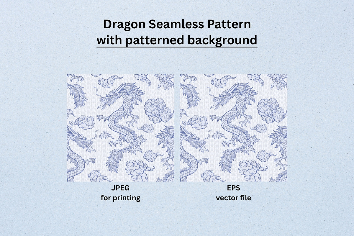 Pale Blue Chinese Dragon in Clouds, a Pattern Graphic by ilonitta (Photo 7 of 9)