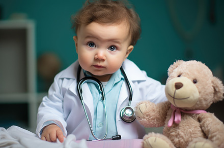 Cute baby girl playing doctor with s, a Photo by Iftikhar Alam