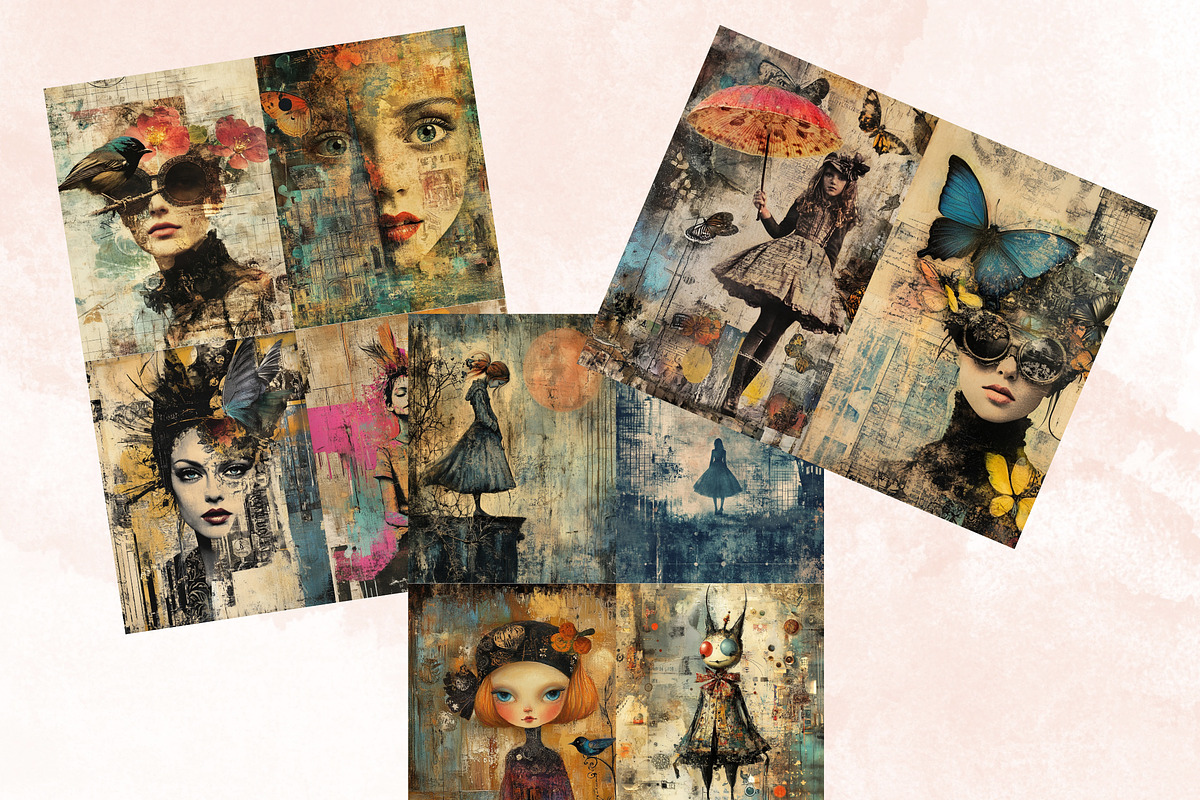 Whimsy Grunge Collage Paper Kit, a Background Graphic by GiraffeCreative (Photo 7 of 9)