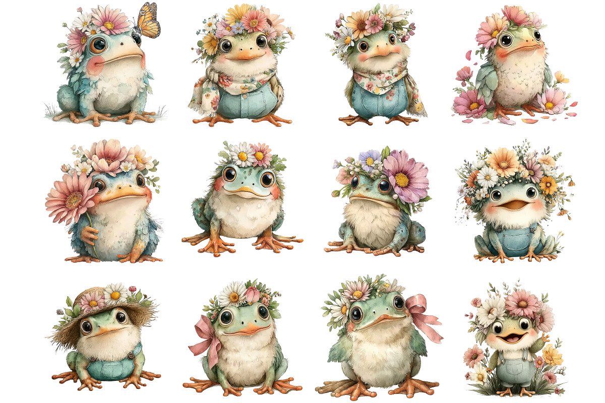 Whimsical Spring Frog Clipart, an Illustration by DreamArtGraphic (Photo 2 of 5)