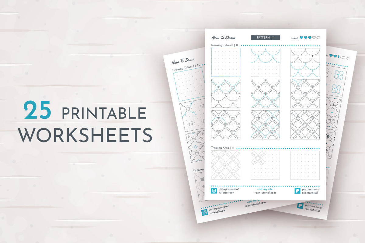25 Pattern Drawing Worksheets, an Object Graphic by rwgusev (Photo 2 of 8)