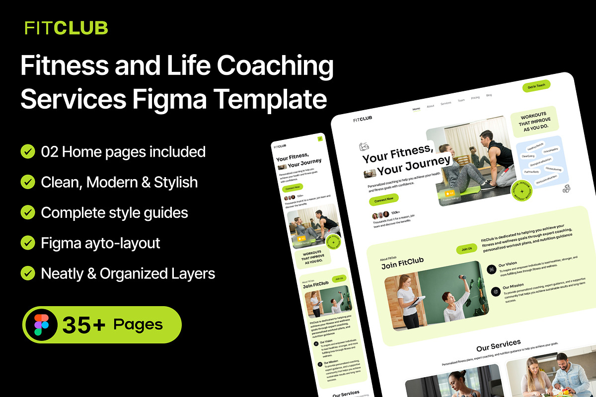Fitness & Life Coaching Figma, an UI Kit Template by moonspiredesign (Photo 1 of 7)