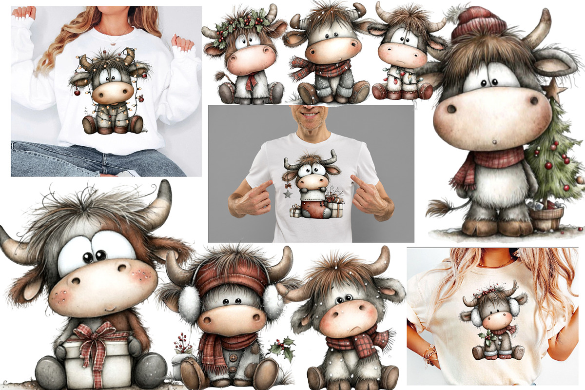 Whimsical Christmas Haigh land cow, an Illustration by Designworld (Photo 2 of 6)