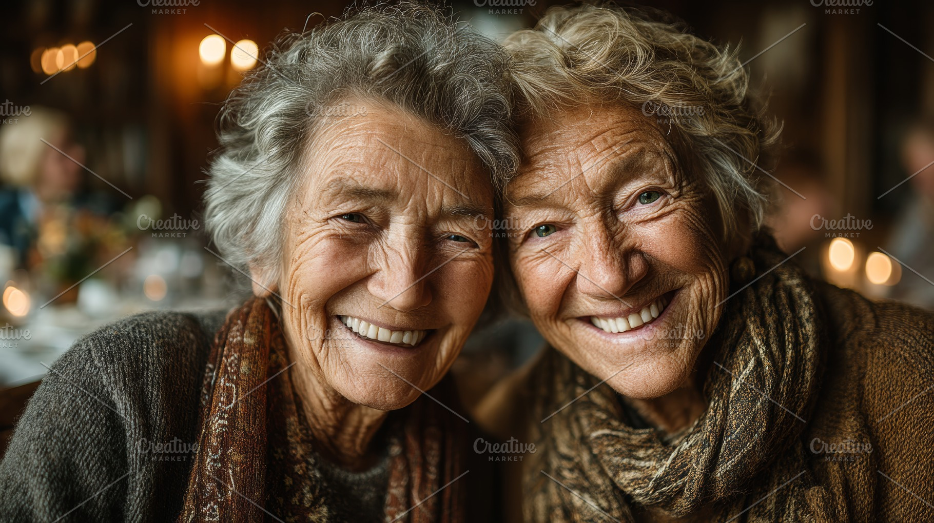 Warm portrait of two smiling senior friends sharing companionship and joy in a, a Photo by AS photostudio