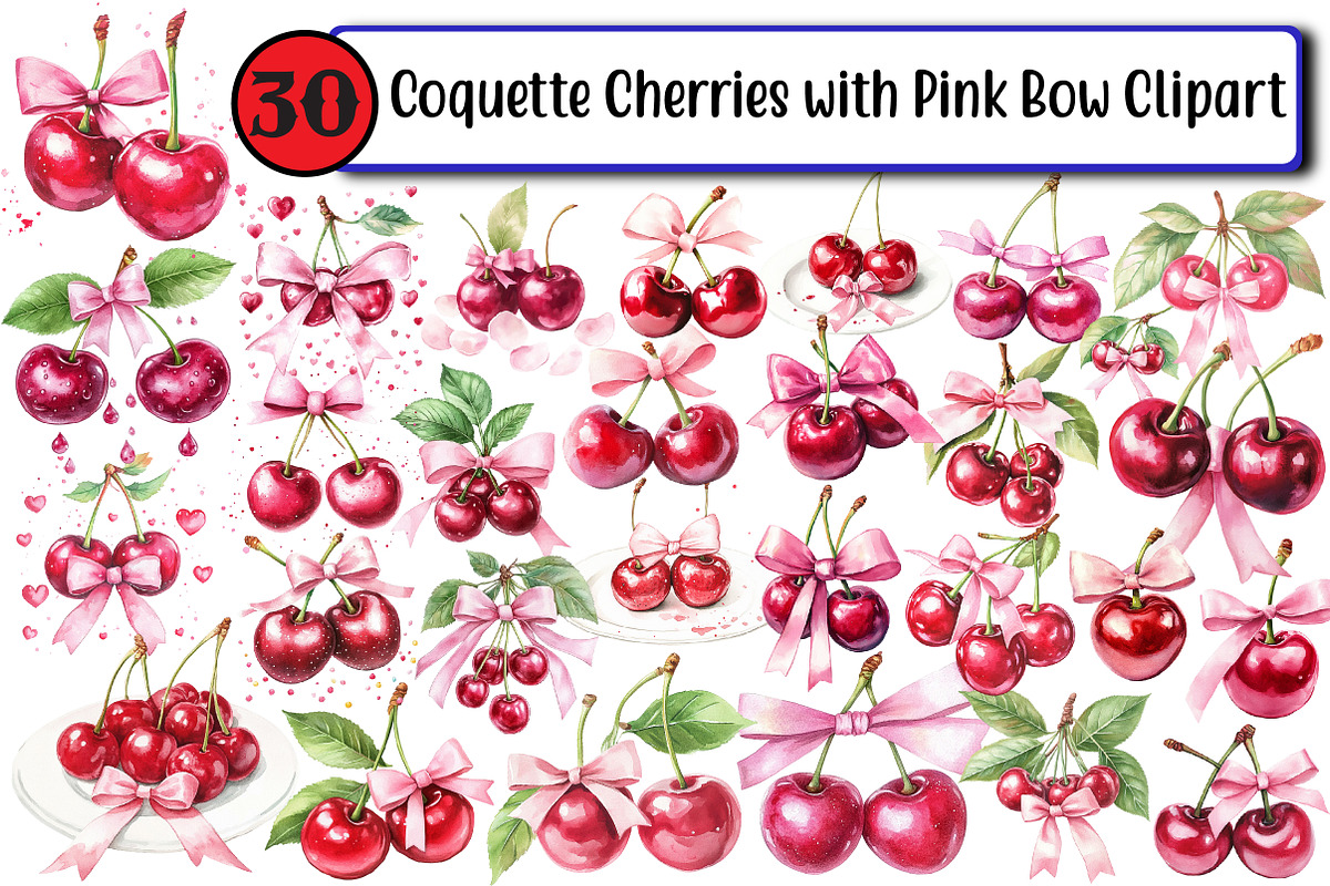 Coquette Cherries with Pink Bow, an Illustration by Design Market (Photo 1 of 3)