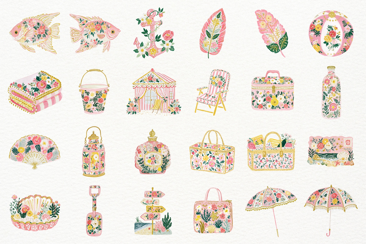 Coquette Coastal Watercolor PNG, a Seasonal Illustration by Nicolle's Colorful Art (Photo 2 of 5)