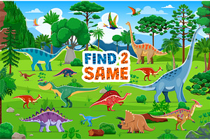 Find two same dinosaurs, an Animal Illustration by Vector Tradition