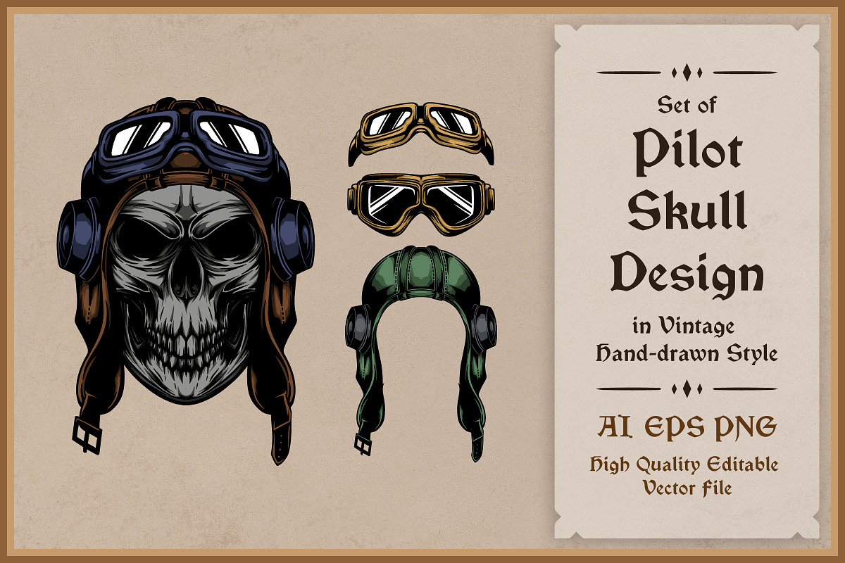 Pilot Skull Design Vector, an Illustration by vectstudio (Photo 1 of 3)